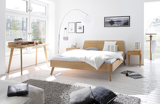 Oak-Bianco von Hasena - Massivholzbett Edda Eiche bianco mit Sekretär