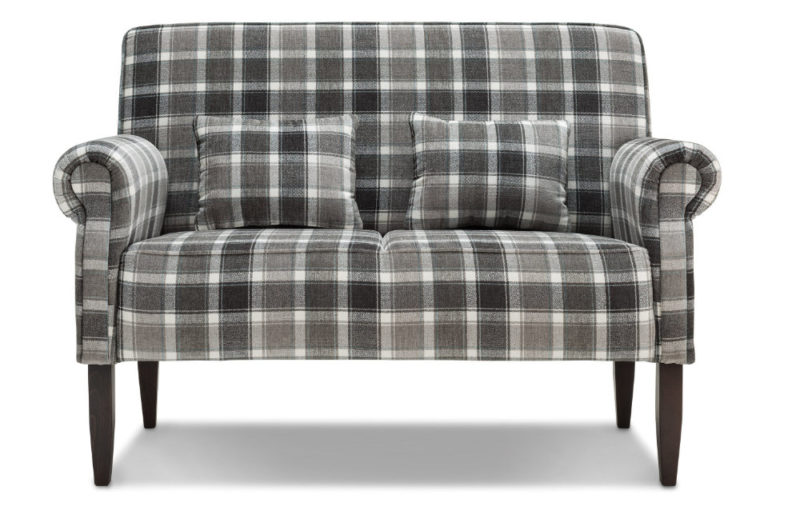 Tischsofa als 2-Sitzer mit grauem Webstoff mit Karomuster